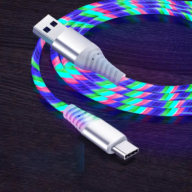 3A Glowing Cable Micro USB Type C Cable Fast Charging For iPhone LED light phone Chargers