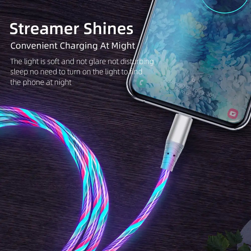 3A Glowing Cable Micro USB Type C Cable Fast Charging For iPhone LED light phone Chargers