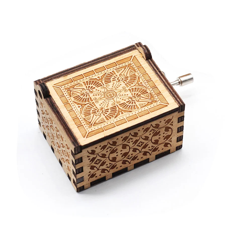 Antique Carved Wooden Hand-Cranked Music Box